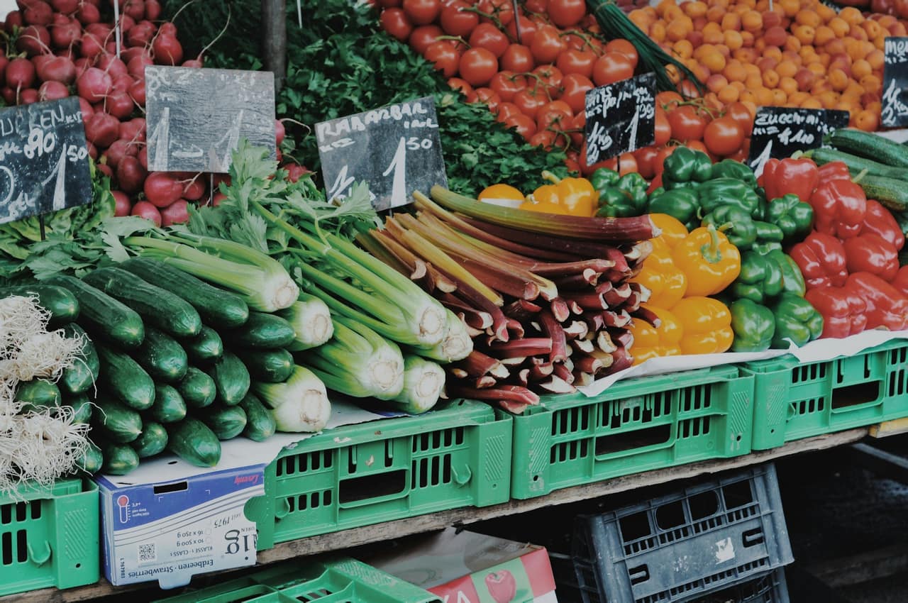Fresh vegetables on a market stall