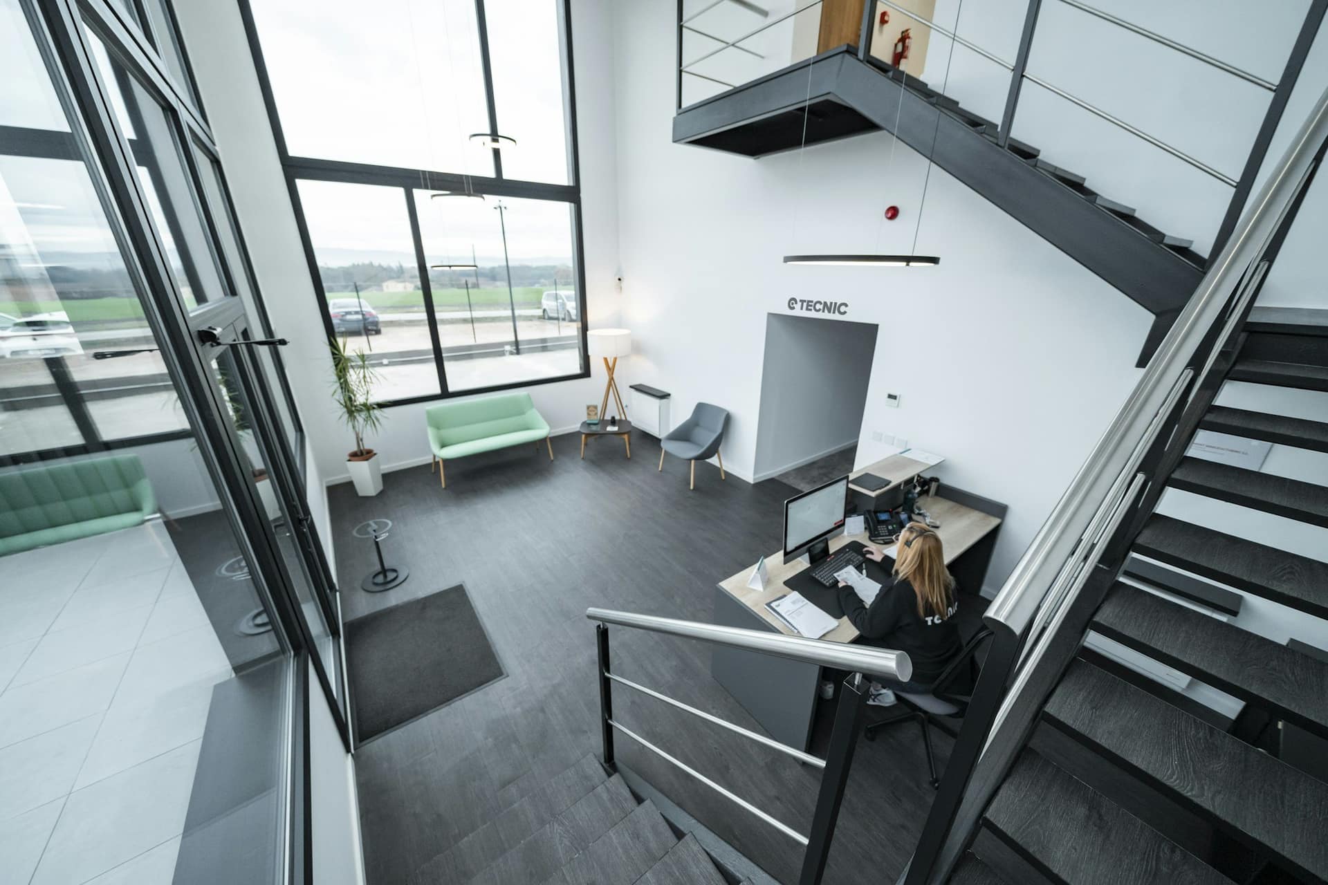Office interior with a staircase